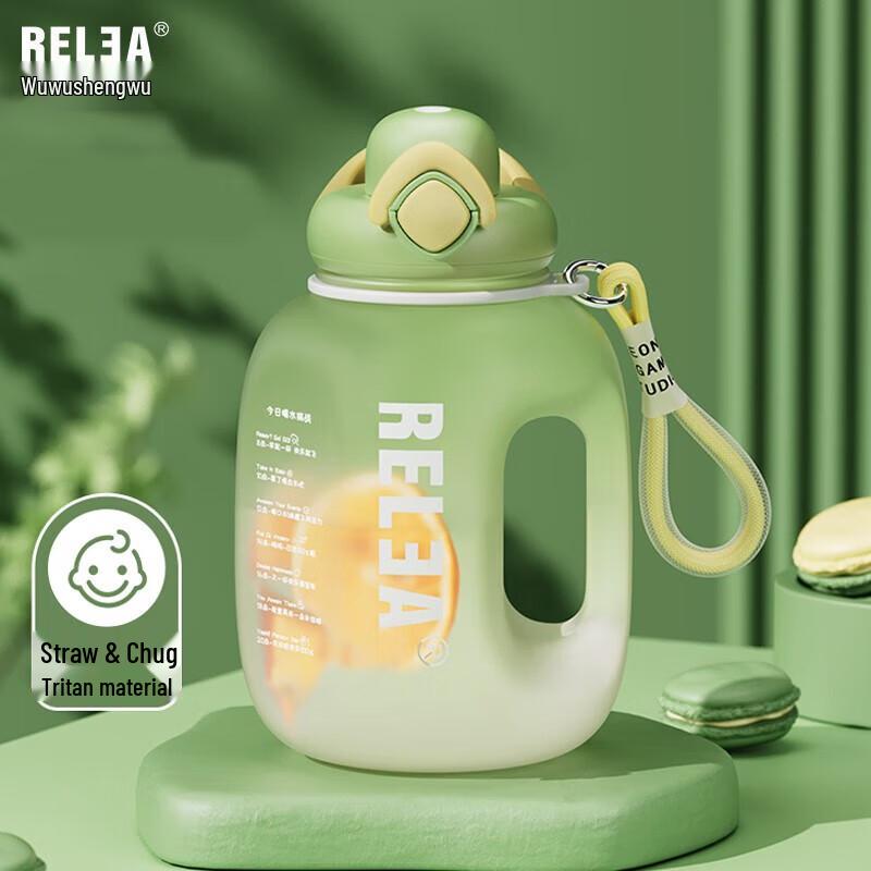 RELEA Portable Plastic Straw Sports Water Bottle