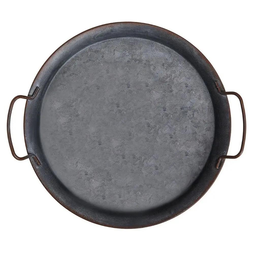 High Quality Metal Bread Tray With Handle Old Iron Home Decor Tableware Plate with Handle Round Tray for Food & Home Photo Prop