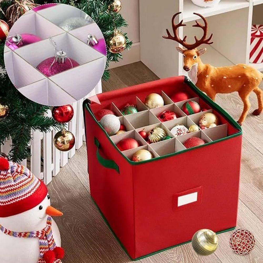 64 Grids Christmas Ball Storage Box Large Capacity Folding Ornament Storage Box Zipper Closure with Dividers Gift Storage Box