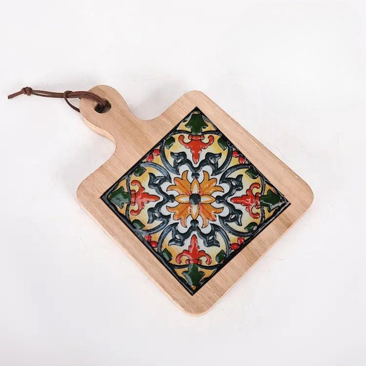 Solid Wood Flower Brick Hand Pot Mat Insulated Cup Mat Retro Dining Mat Decoration for Home Restaurants Kitchen Table Mat Cup