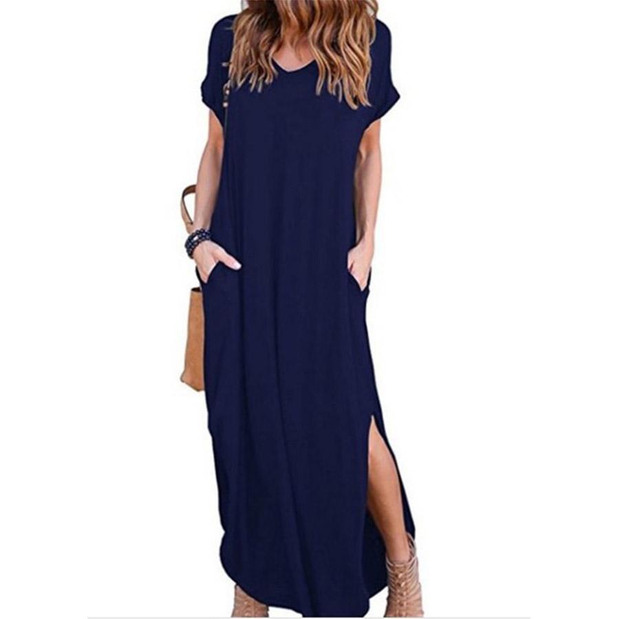 

Plus Size 5XL Sexy Women Dress Summer Solid Casual Short Sleeve Maxi Dress For Women Long DressLady Dresses 5XL темно-синього кольору