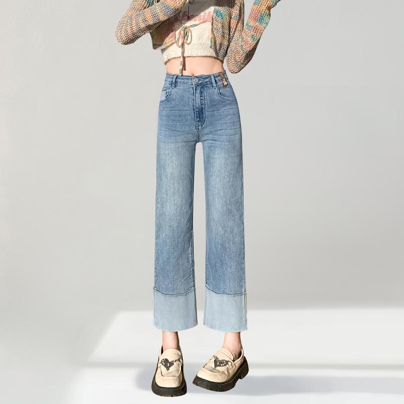 

Women s Sky Blue High-Waist Straight-Leg Jeans - Spring 2026 Petite Loose Fit Slimming Cigarette Pants S (45-49 kg) небо синє кольору