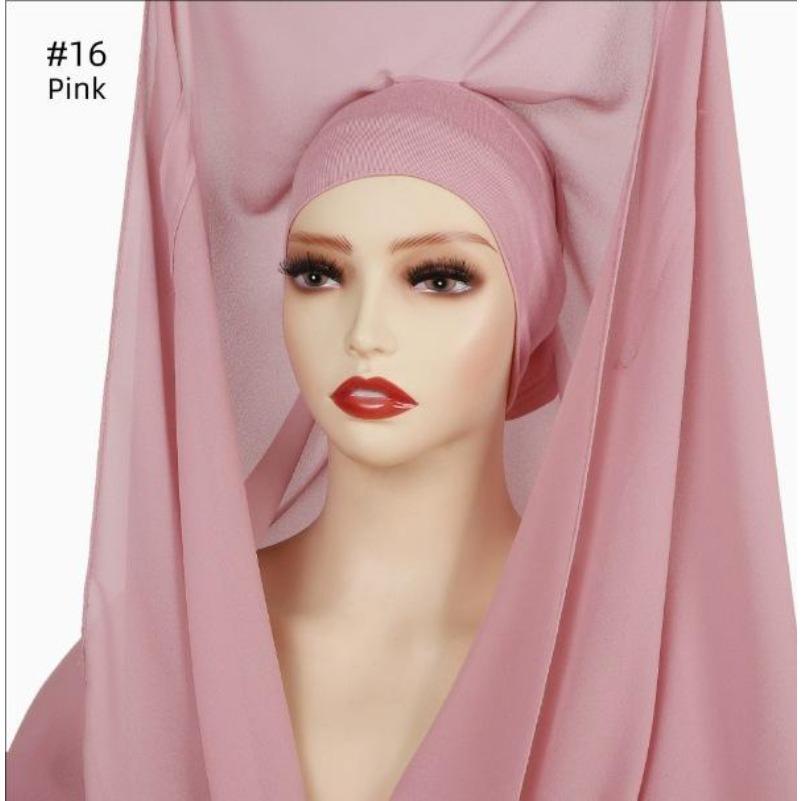 Instant Chiffon Hijab With Built In Magnet Buckle Solid Color Woman Muslim Hijab Scarf Soft Islam Turban Fashion Headband Shawl
