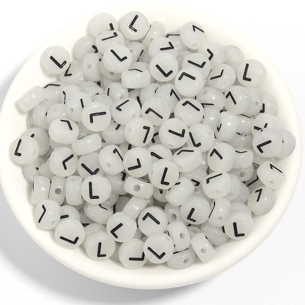 100pcs 7mm Acrylic Luminous Beads Flat Round Alphabet Loose Spacer Beads For Jewelry Making DIY Bracelets Necklace Accessories