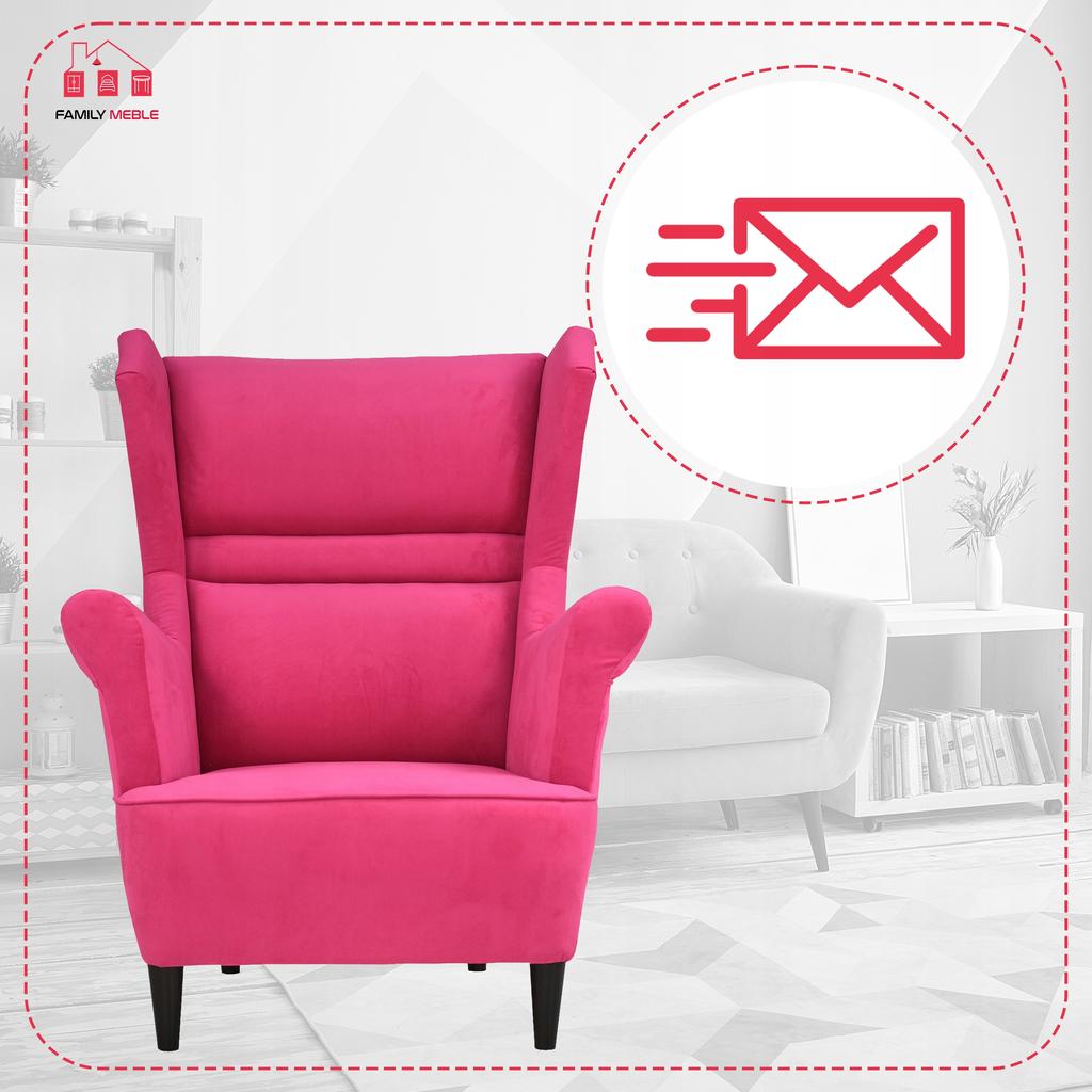Zoja Scandinavian Family Furniture Wing Chair Fuchsia Magenta Pink Comfortable