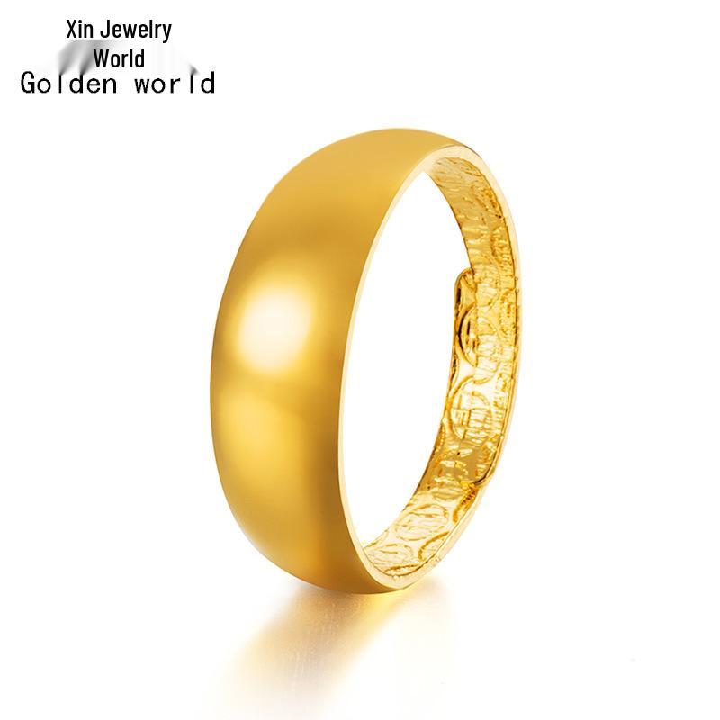 Long-lasting Vietnamese Sand Gold Polished Star Ring for Couples - Real Copper, Open Design, Imitation Gold Jewelry for Men and Women