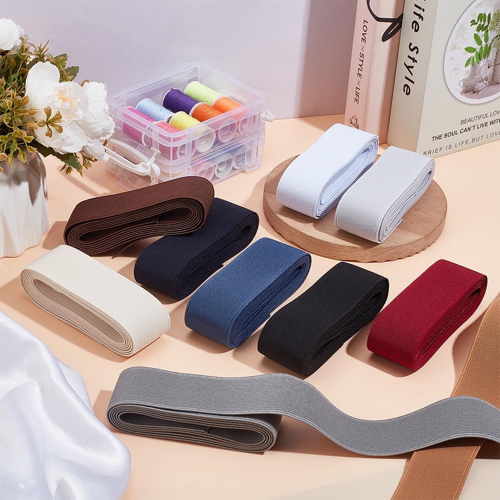 PH PandaHall 20 Yards 10 Colors Elastic Band 1.5 Inch Wide Knit Elastic Spool Vintage Elastic Fabric Stretchy Flat Fabric Strap Elasticity Knit for