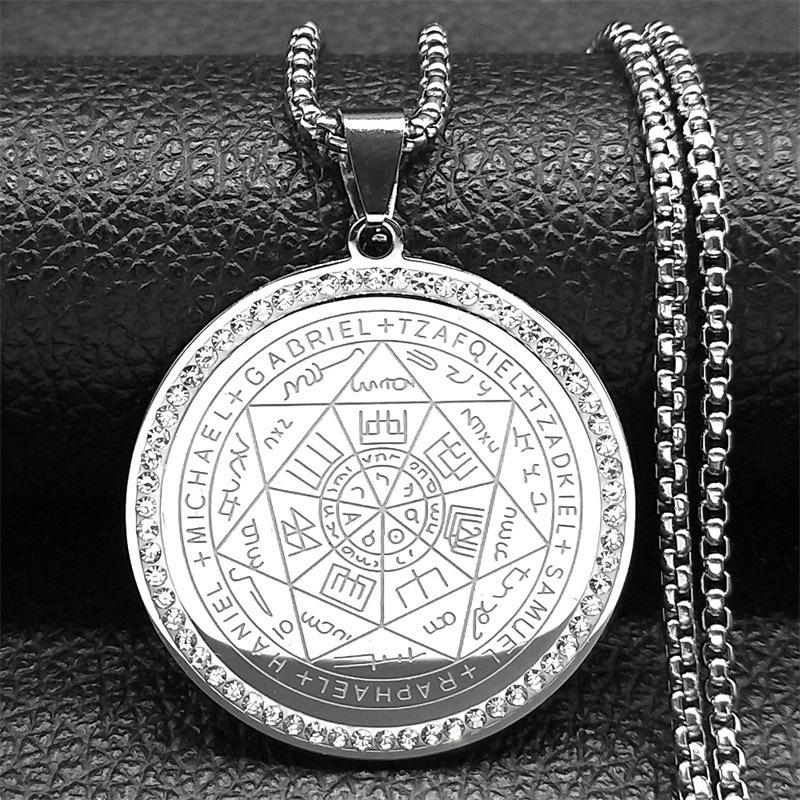 Cool Seven Angels Magic Cube Circular Plate Men's Stainless Steel Pendant Necklace