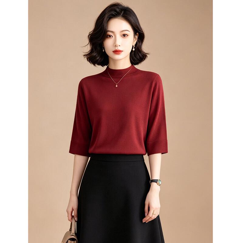 EST+II Women's Stand Collar Knitted Half-Sleeve T-Shirt