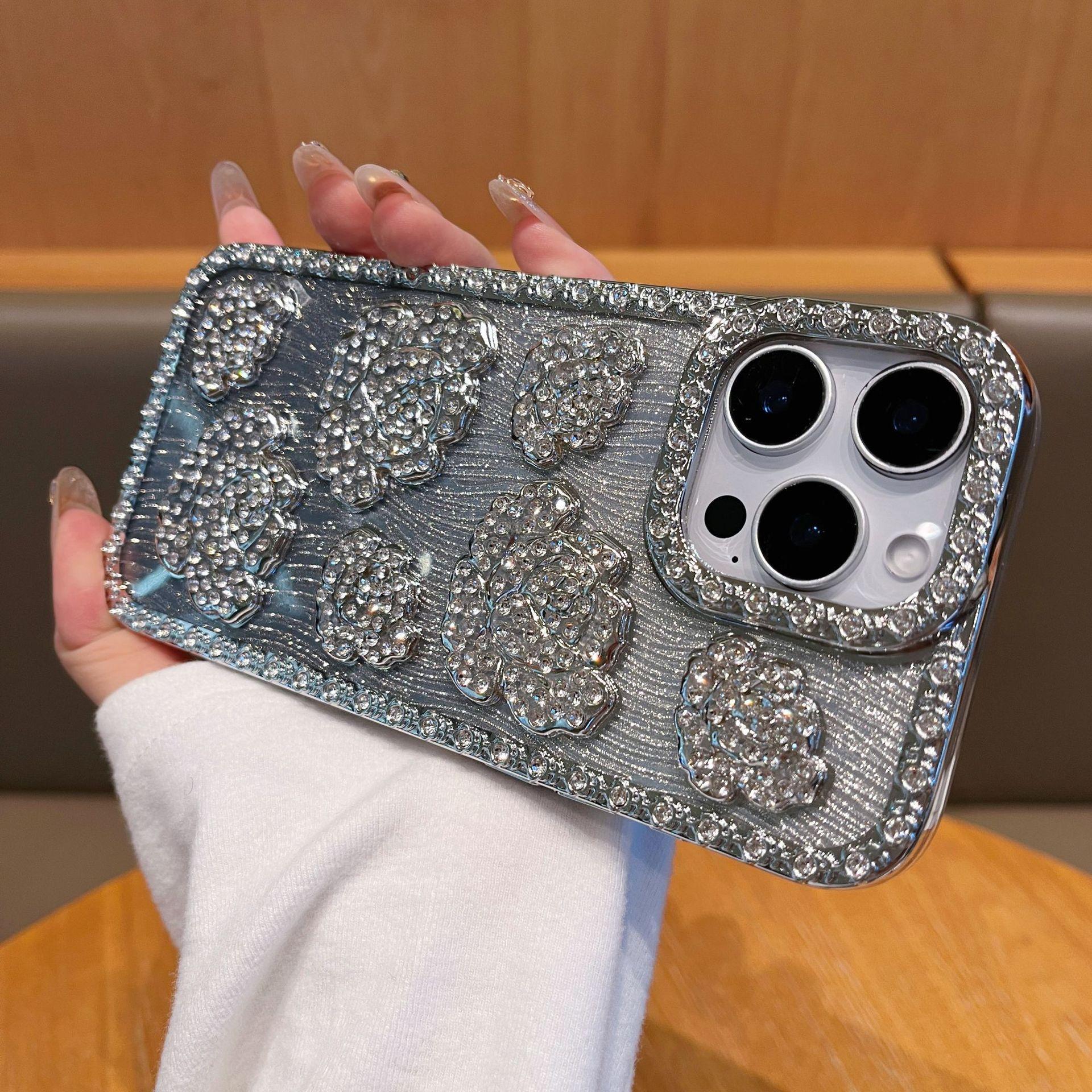 

Роскошный женский чехол для мобильного телефона Apple 16 с инкрустацией бриллиантами, противоударный, гальванизированный, мягкий чехол для iPhone 15/14, с волнообразным узором iPhone 11