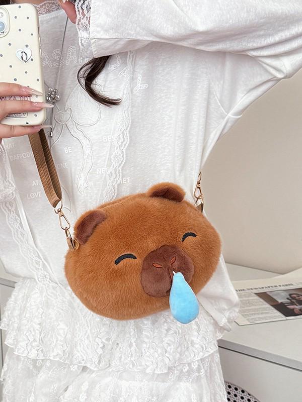 2025 Creative Cute Cartoon Plush Crossbody Doll Bag – Soft, Retractable, Round Shoulder Bag