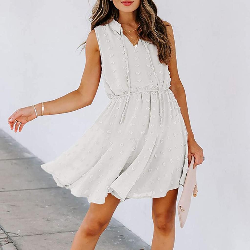 Модные женские летние повседневные короткие платья без рукавов с v-образным вырезом и высокой талией