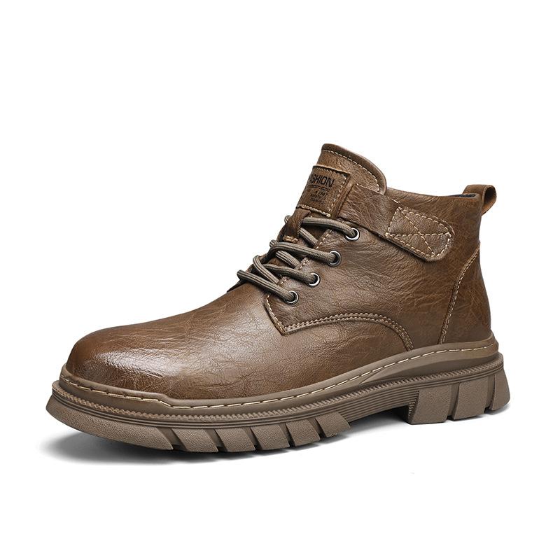 Autumn New Martin Boots Winter Velvet Warm High-top Tooling Leather Boots Medium-top British Casual Leather Shoes