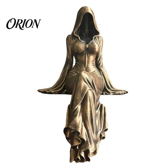 Moderni Ornamenti Statuetta Dea Mietitore Stampa 3D Nero Opaco, Scultura Stile Oscuro, Statua Senza Volto Vestita di Nero Gotica per Scrivania Libreria