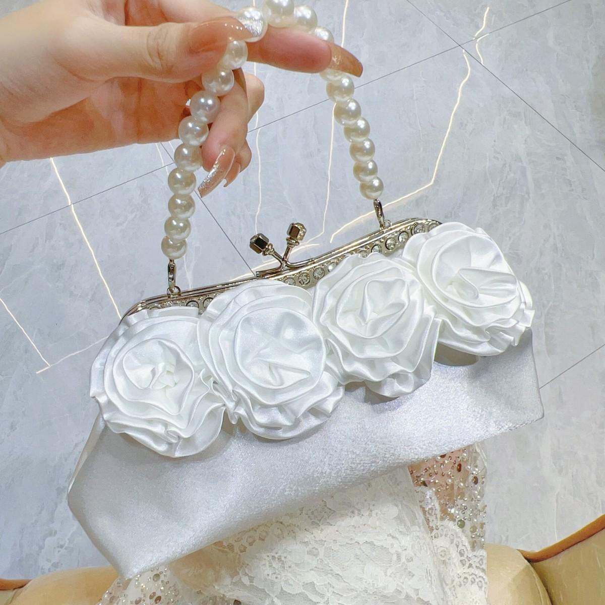 

Сумка ручной работы «Роза», роскошная, сумка-чеонсам, клатч, вечерняя сумка белый
