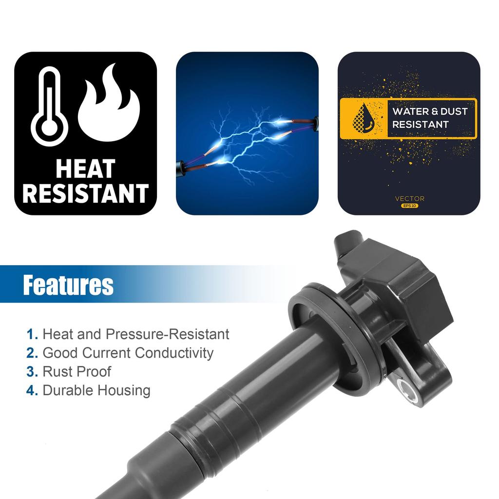 uxcell Car Ignition Coils 90919-02239 90080-19015 UF247 DQ50113 5C1074 Compatible with Toyoda Corolla Celica Matrix MR2 (4 Pieces)