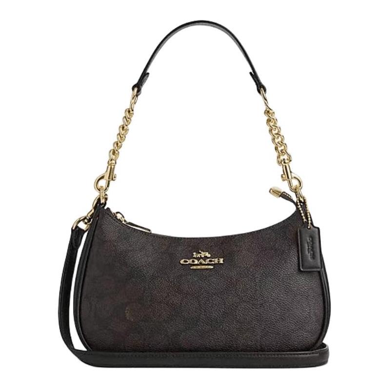 Coach Teri 24 Klassische Presbyopie Logo Kunstleder und Regeneriertes Leder Umhängetasche Mittel Damen Dunkelbraun