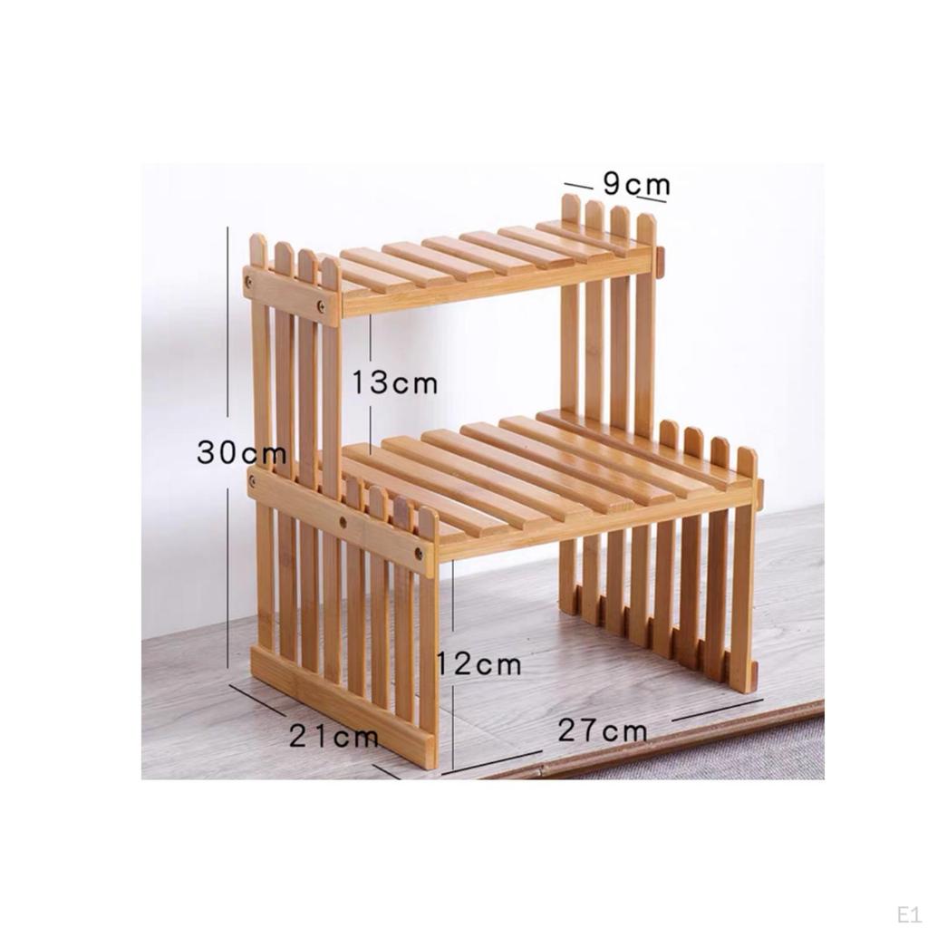 DoubleLayer Bamboo Plant Stand OpenSided Slatted Shelf Rectangular Garden Furniture