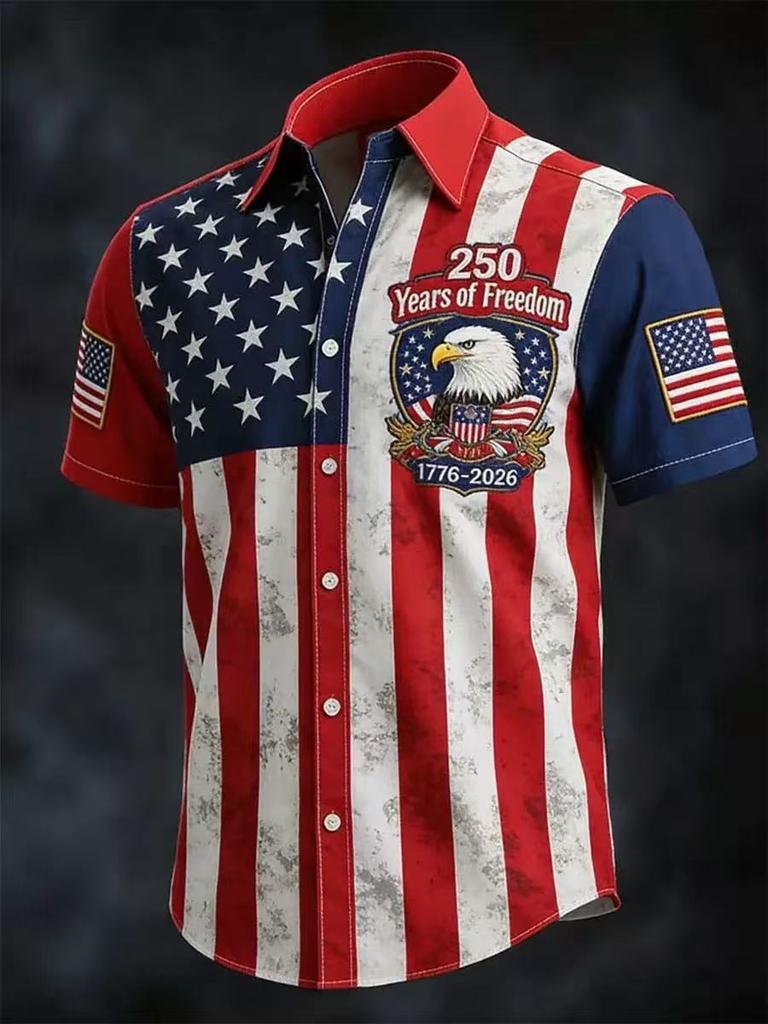 2026 New Men's American Flag 3D Printed Polo Shirt Summer Casual Short Sleeve Lapel Trend Sports