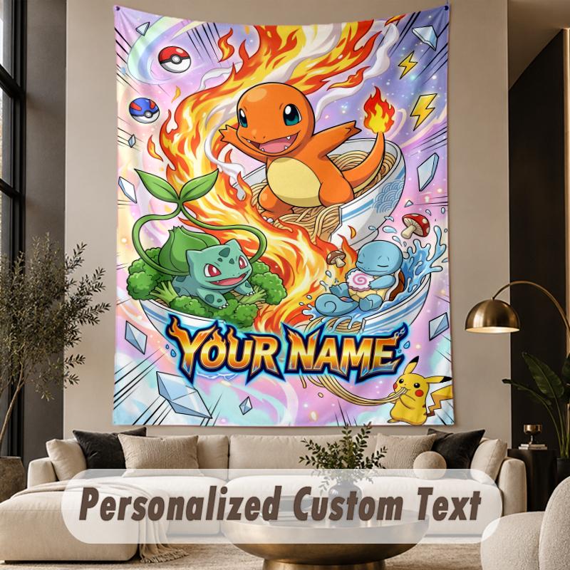 Custom Text Printed Tapestry Pokémon Pattern Large Wall Hanging Indoor Room Decor