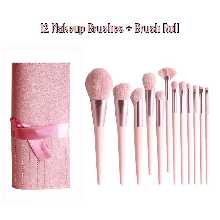 12-teiliges Make-up-Pinselset in zartem Rosa: Ideal für Puder, Rouge und Foundation