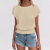 Ladies' Fashionable Round-neck Solid-color Short-sleeved Shirt With Cutout For Summer
