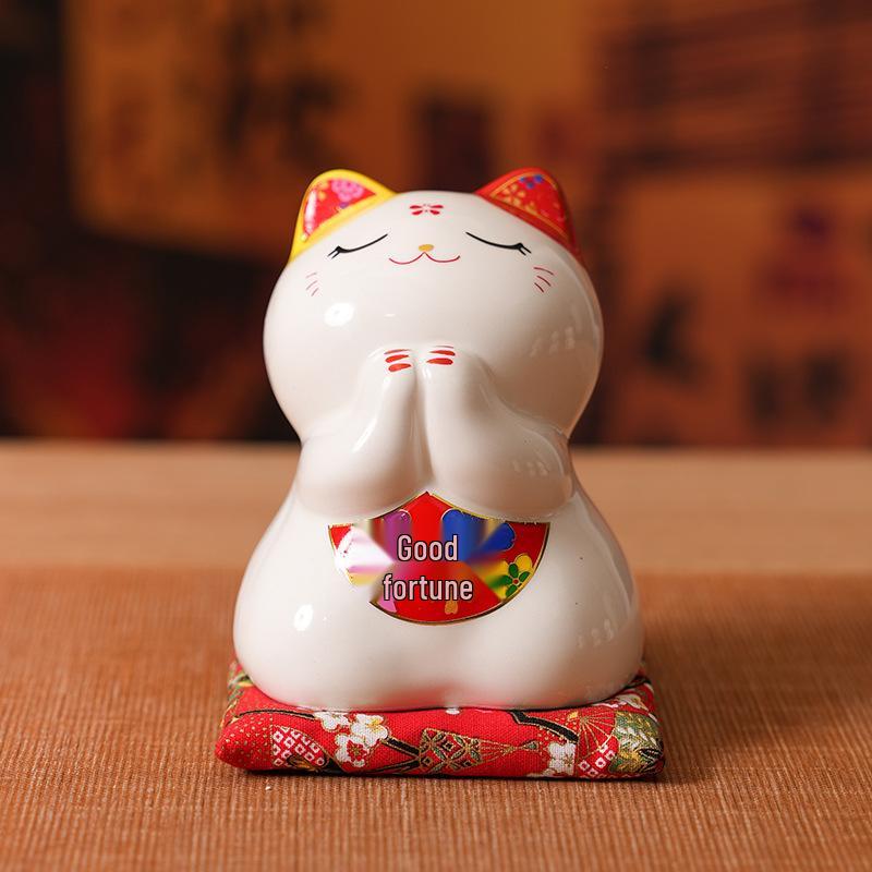 

Charming Waving Hand Ceramic Lucky Cat Ornament for Shop or Home Opening Gift