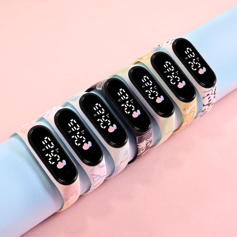 Girls' LED Cartoon Ink Waterproof Sports Watch with Luminous Bracelet Design