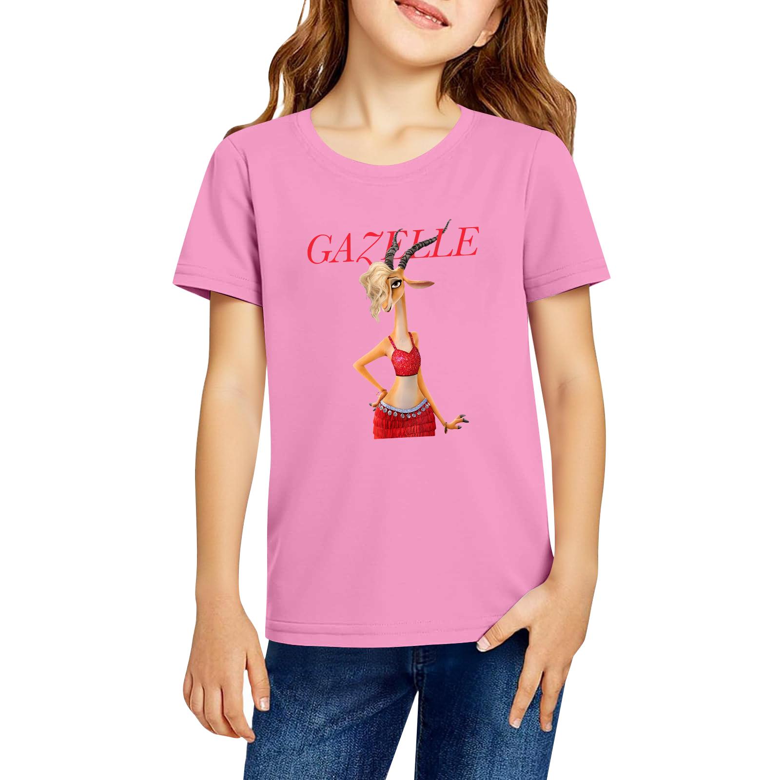 

Fashionable Round Neck Short Sleeve Work Clothes Printed Tops For KID Summer Tops 160 рожевий