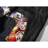 RogueWave Pantaloncini Denim Uomo Neri Hiphop Jeans Pantaloni Fiori di Ciliegio Totem Drago Lavati Cerniera pantaloncini