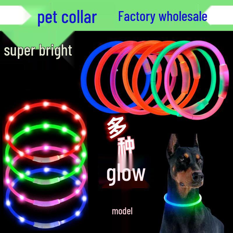 

LED Luminous USB Rechargeable Dog Collar with Fiber Optic Night Light S - Pouch