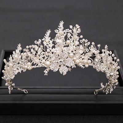 Trendy Handgemachte Hochzeit Krone Barock Strass Perle Kristall Stirnband Hochzeit Haar Zubehör Braut Krone Haar Zubehör