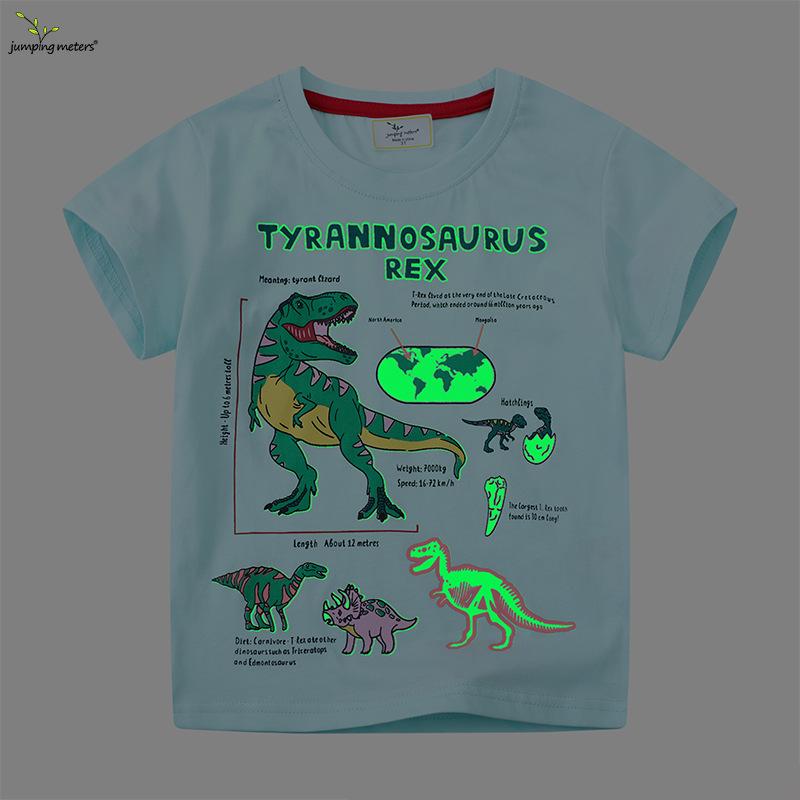Boys Luminous Cartoon Print Cotton T-Shirt, Summer 2026 Trendy Short Sleeve 120-130CM 7T
