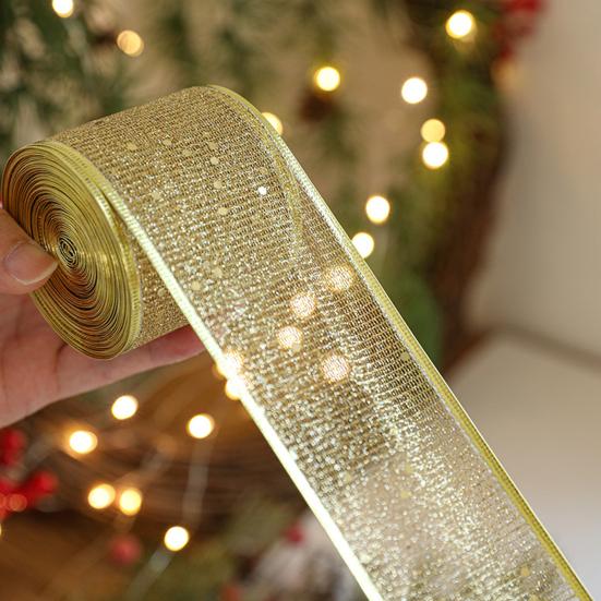 Transluzentes Polyesterband für Schleifen 2,5" x 2,2 Yards Gold Durchsichtig Weihnachtsbaumdekoration und Geschenkverpackung Verpackung, Netzstoff DIY Bastelarbeiten Floral
