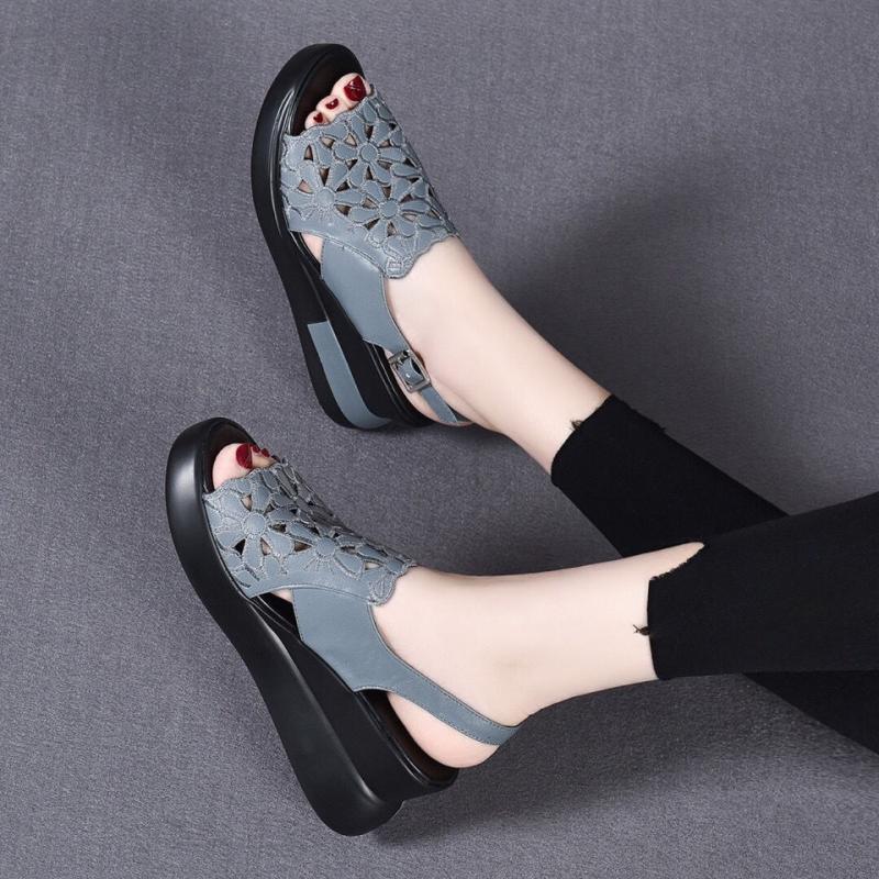 

Wedge heel non-slip sandals women s summer 2025 new black versatile hollow embroidery heightening casual women s cool slippers 40 синий