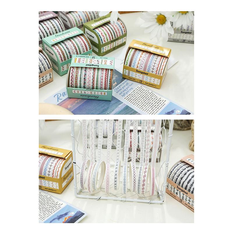 10 Role Slim Basic Bandă Washi Consumabile Scrapbooking Set Bandă Washi Curcubeu Bandă Adezivă Decorativă Jurnal Jurnal Benzi Washi