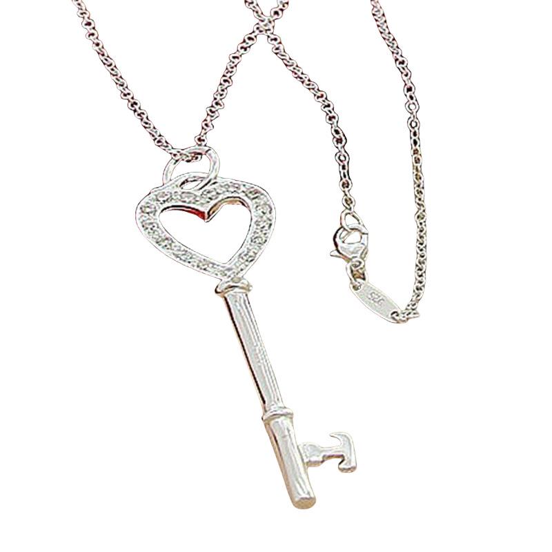 Silver Plated Heart Key Necklace - Korean Style, Hot Selling