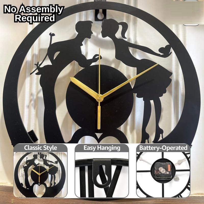 Stylish Modern Classic Design Wall Mount Clocks | Elegant 12-Inch Wall Hanging Timepiece for Home, Office, Living Room, Bedroom Decor (Love Couple)