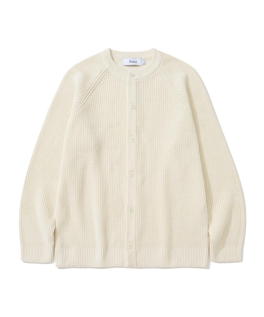 Knitted [Knitted X Fashion Planet] Cotton Waffle Round Cardigan Cream