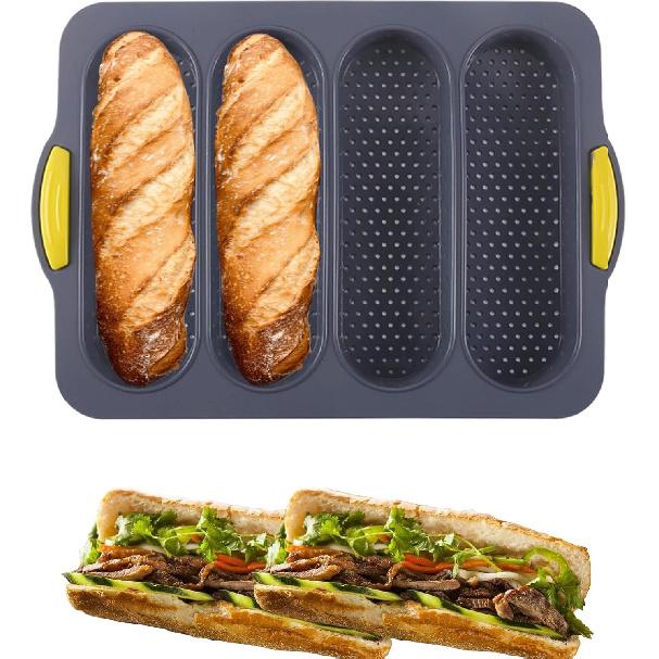 4-cavity Silicone Bread Loaf Pan, Nonstick Sourdough Loaf Pan & Heat Resistant Baguette Bread Pan, Bread Pans for Homemade Bread, Silicone Molds for чёрный
