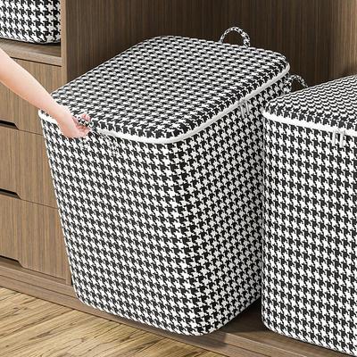 Large Capacity Houndstooth Quilt Storage Bag - Moisture & Mildew Resistant Non-Woven Packing Bag