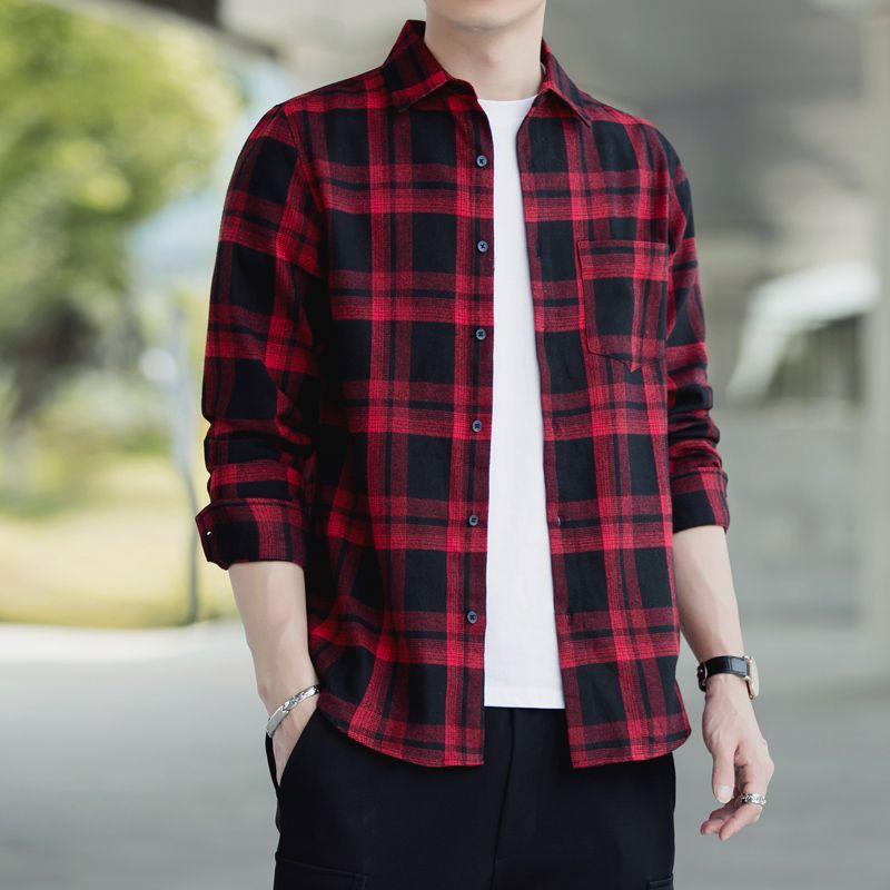 Autumn New Thickened Plaid Shirt Men's Casual Long-sleeved Shirt Korean Style Loose Jacket