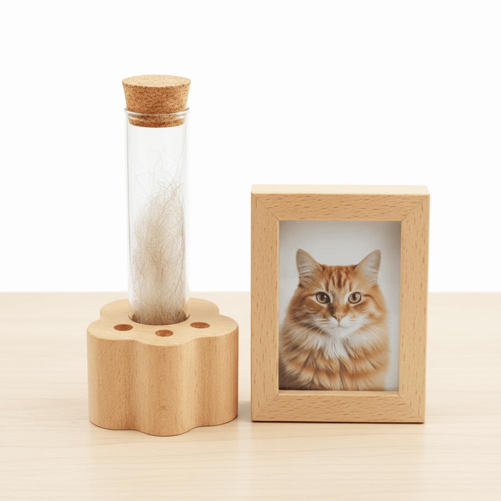 Wooden Base Cat Hair Holder Paw Shape Multi-functional Hair Keepsake Display Vase Durable Transparent Pet Memorial Gift Trinkets