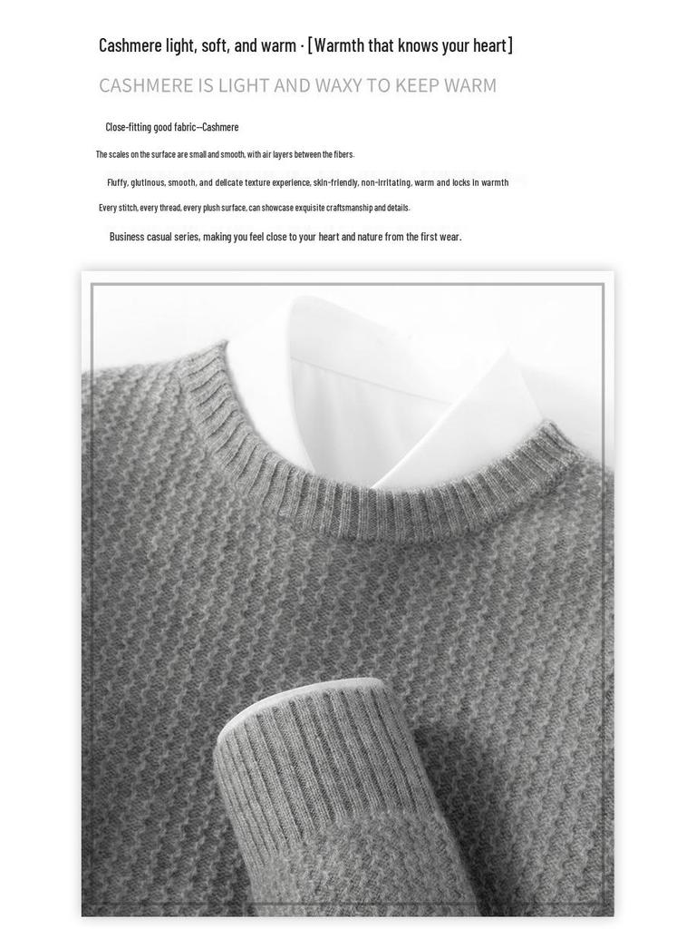 Men's Premium 100% Cashmere Round Neck Sweater - Thick Knit Casual Business Pullover
