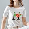 O Neck White Top Women 2022 Summer Casual T Shirt Basic Flower Color Letter Name Pattern Print Short Sleeve Tops Ladies Clothes