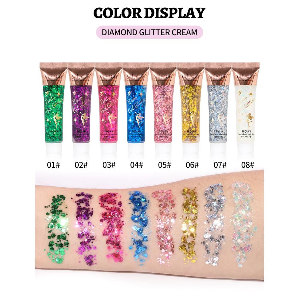 8pcs Body Gel Glitter Sequin Set Eyeshadow Mermaid Scale Liquid Glitter Gel Face Lip Hair Body Shimmer Sparkle Pigment Festival Party Makeup