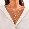 Women Necklace Double-layered Shell Starfish Charm Faux Pearl Decor Adjustable Length Ocean Theme Clavicle Ncklace Prom Party Cosplay Neck Jewelry
