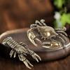 Retro Crab/Lobster Ornaments Mini Vintage Brass Crayfish Figurine Funny Copper Shrimp Sculpture for Home Office Tea House Desktop Decor