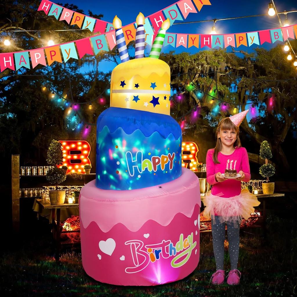Torta gonfiabile di Buon Compleanno da 1.8M/6FT con Candeline Giocattoli Gonfiabili per Festa di Compleanno Decorazione per Giardino Interno Esterno