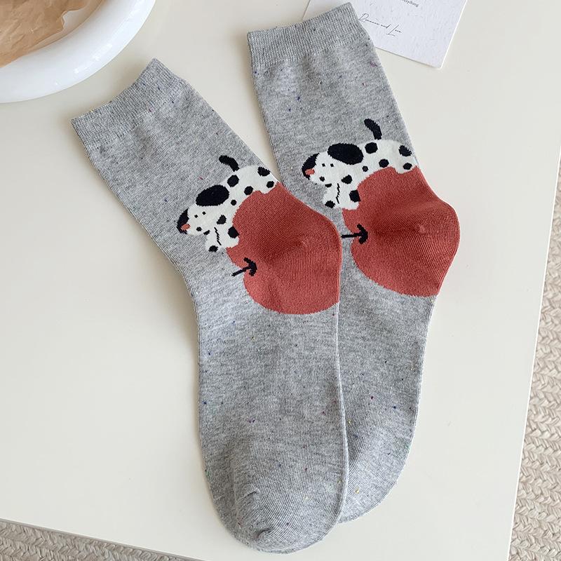 Cute Little Bear Animal Pattern Girls' Mid-calf Socks, Spring and Autumn Sweat-absorbing and Breathable Cotton Socks, Versatile Long Socks